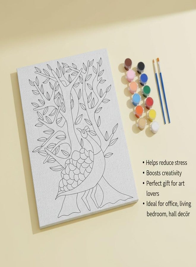 HOBBY INDIA مجموعة لوحة الرسم على القماش من هوبي إنديا للأطفال والكبار | هدية فنية وحرفية للأولاد والبنات | تصميمات فنية هندية يدوية الصنع جاهزة | ديكور للمنزل، غرفة النوم، غرفة المعيشة والمكتب (12 × 9 بوصة) (طيور) - Image 4